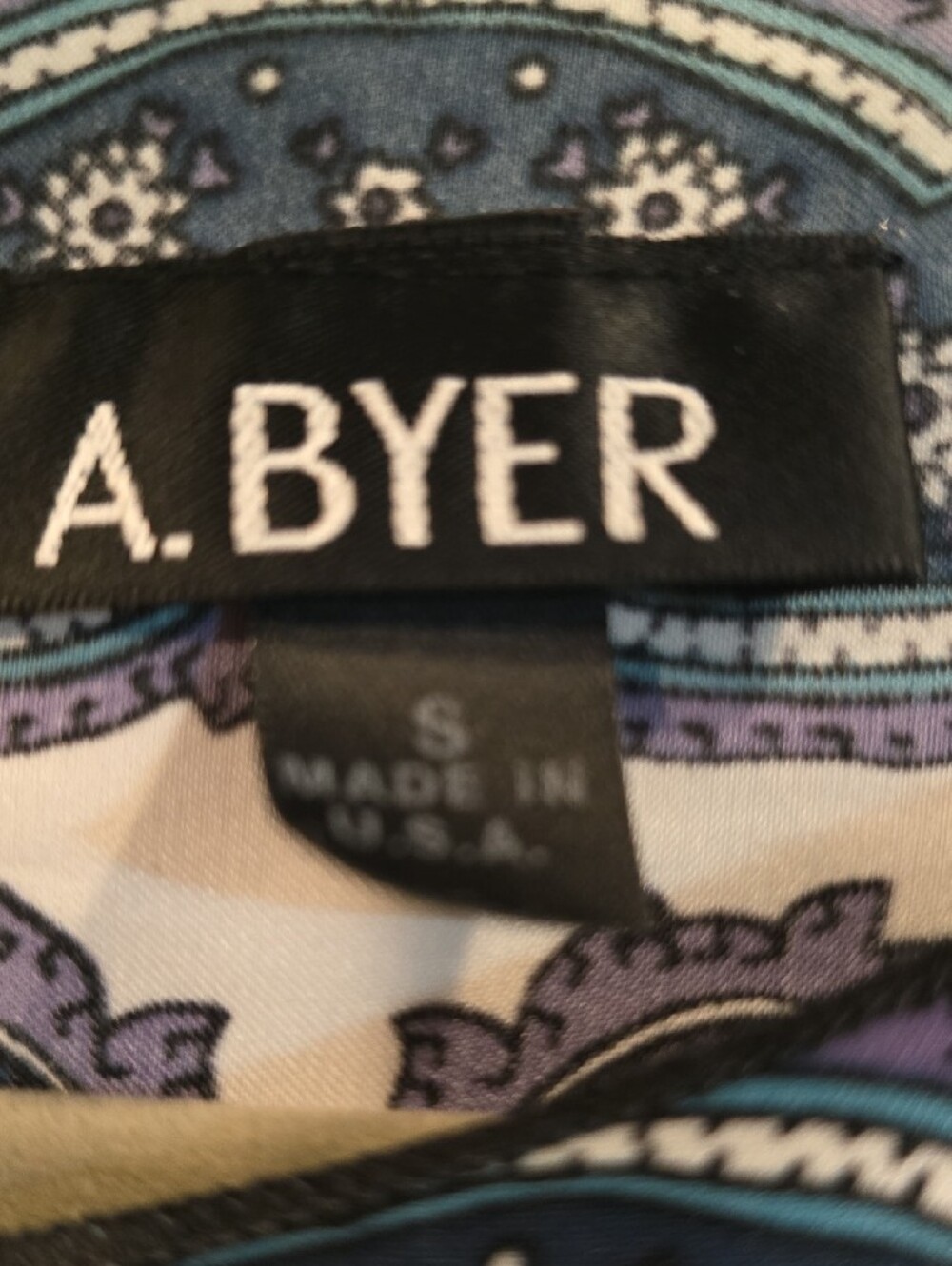A. Byer White Blouse with Teal and Purple Paisley Print - Picture 2 of 4